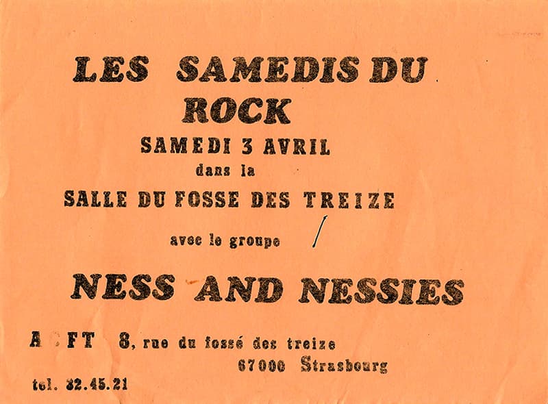 Ticket du concert de Ness and The Nessies à l'Association Culturelle du Fossé-des-Treize en 1982