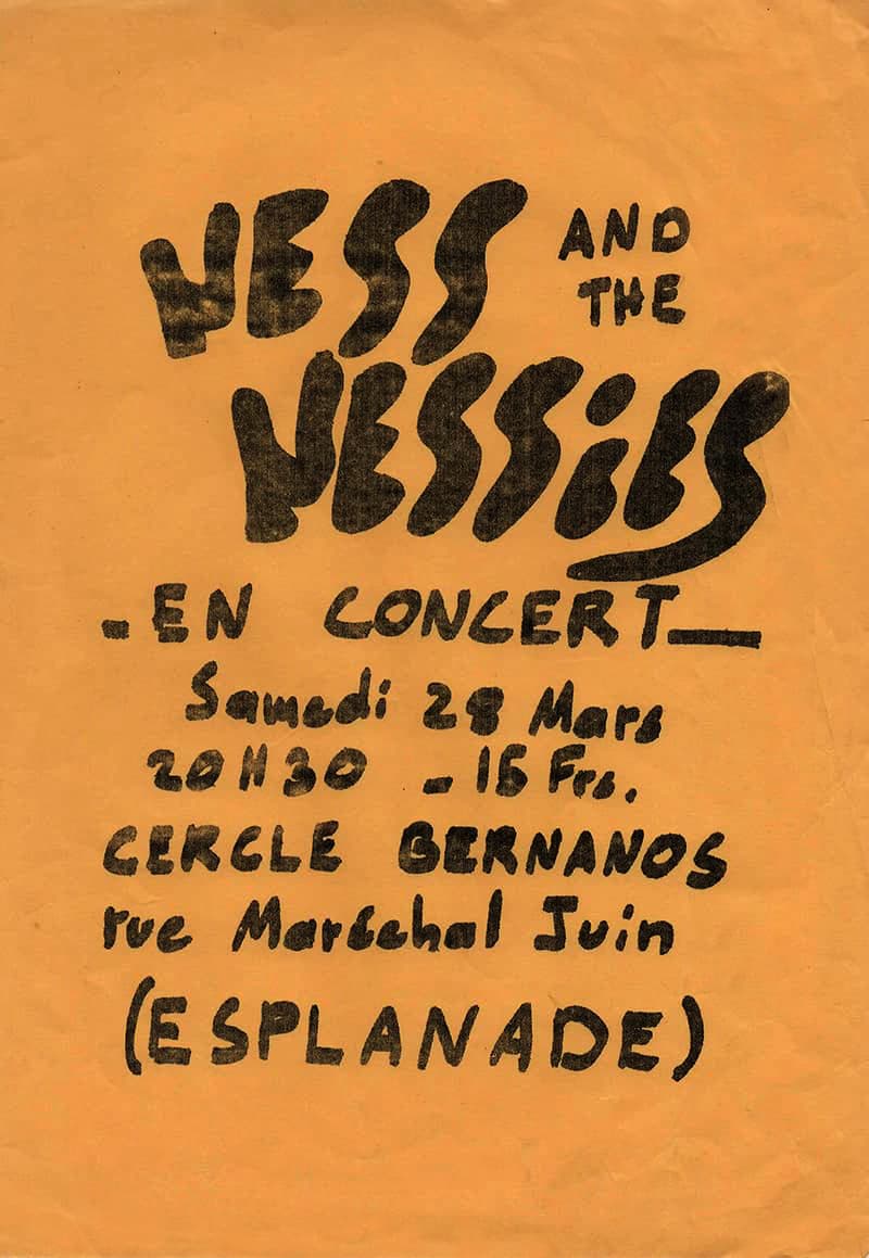 Affiche du concert de Ness and The Nessies au cercle Bernanos à Strasbourg en 1979