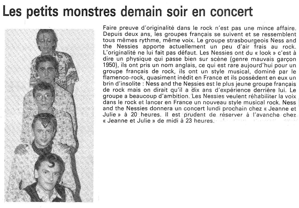 Annonce du concert de Ness and The Nessies à Aubenas parue dans le Dauphiné Libéré le 20 juillet 1980
