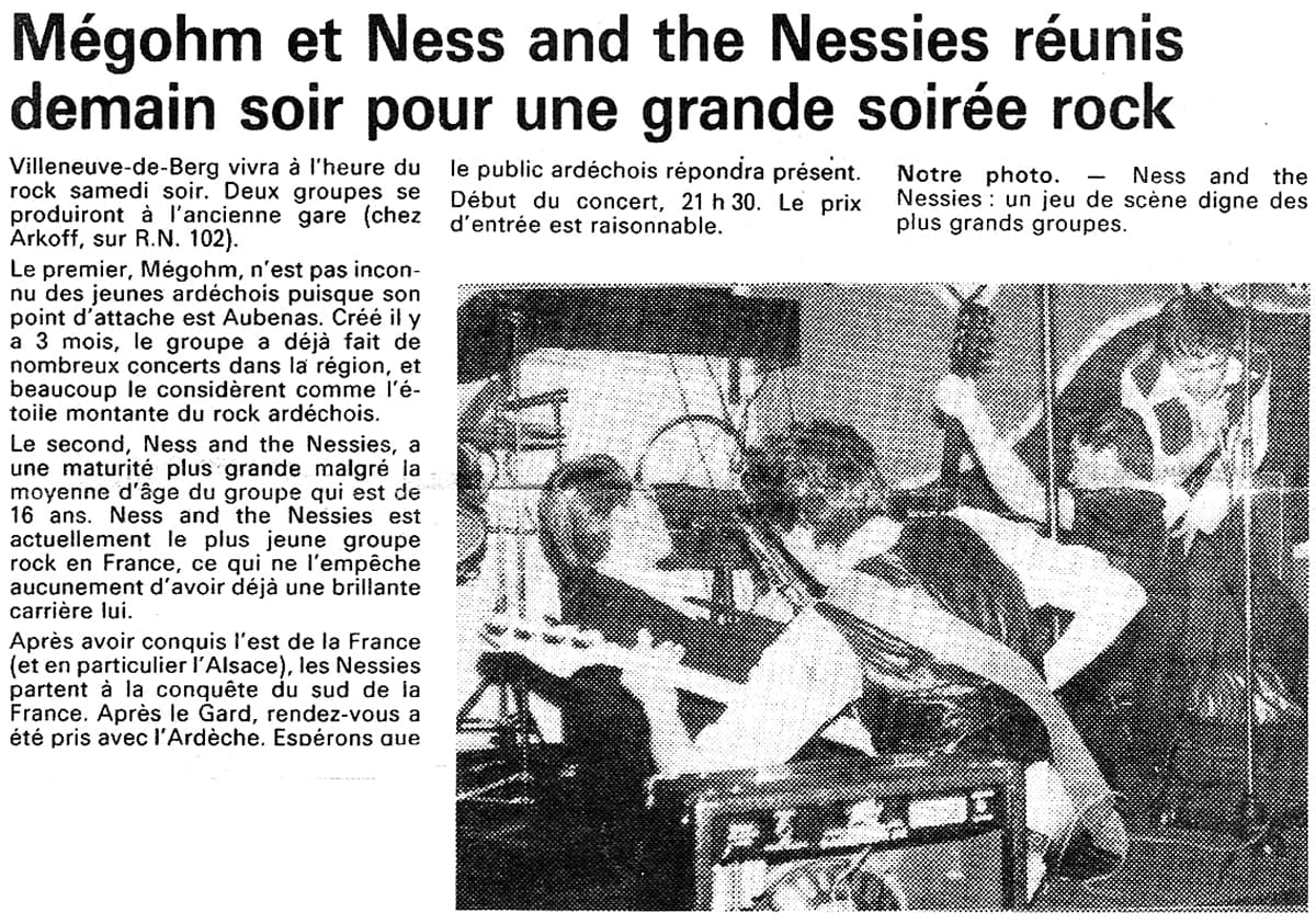Annonce du concert de Ness and The Nessies à Villeneuve-de-berg parue dans le Dauphiné Libéré le 1 août 1981