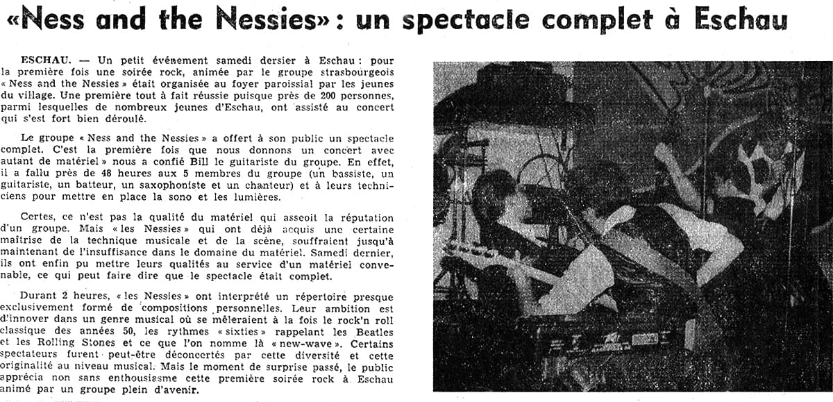 Chronique du concert de Ness and The Nessies à Eschau parue dans le Nouvel Alsacien le 17 octobre 1980