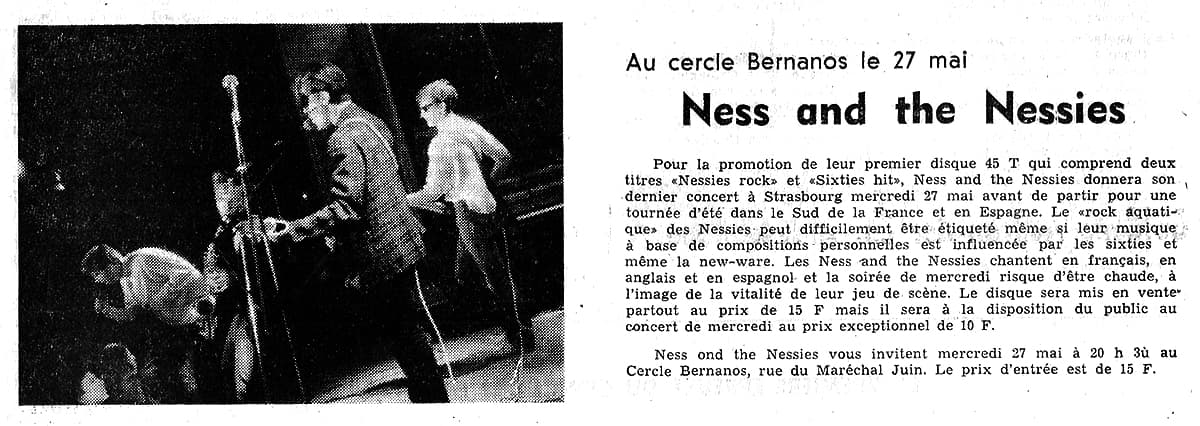 Annonce du concert de Ness and The Nessies au Cercle Bernanos parue dans le Nouvel Alsacien le 25 mai 1981